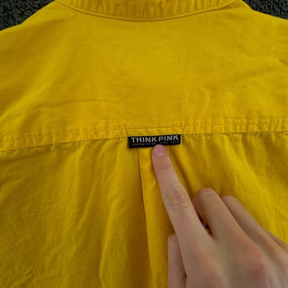 Think Pink Yellow Long Sleeve Button Up Shirt Medium Cotton W/ Logo Yosemite CA - Picture 14 of 14